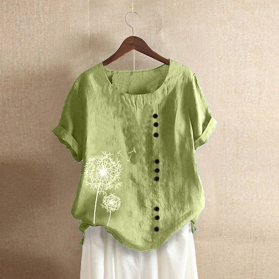 Homenesgenics Womens Tops Fashion Women Casual Button Floral Print Short Sleeve T-Short Blouse Tops S-5XL