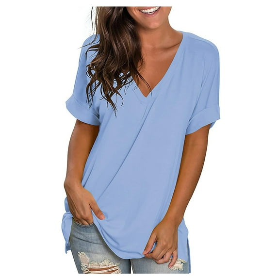 Homenesgenics Womens Tops under $5 Breathable Womens Fashion Printing Casual V-Neck Short Sleeve Loose T-Shirt Tops