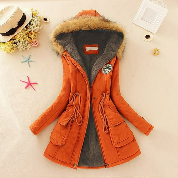 Homenesgenics Womens Tops under $5 Fall Clothes Winter Womens Warm Coat Hooded Jacket Slim Winter Outwear Orange XXXL