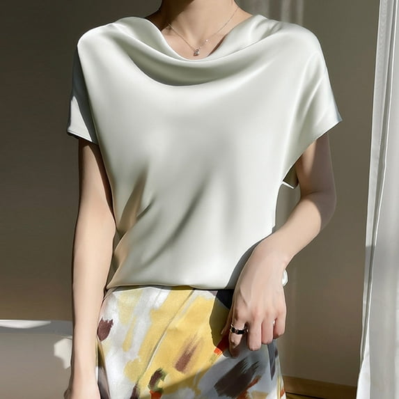 Homenesgenics Womens Tops under $5 Fashion Women's Casual Solid Color Short Sleeve Round-Neck Blouses Shirts Green XXL