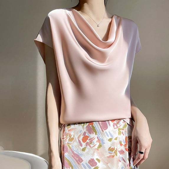 Homenesgenics Womens Tops under $5 Fashion Women's Casual Solid Color Short Sleeve Round-Neck Blouses Shirts Pink XXXXL