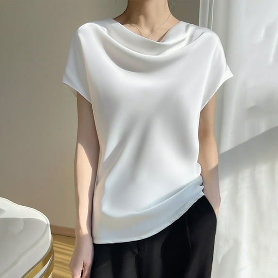 Homenesgenics Womens Tops under $5 Fashion Women's Casual Solid Color Short Sleeve Round-Neck Blouses Shirts White XXXL