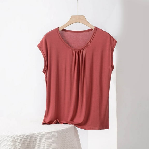 Homenesgenics Womens Tops under $5 Fashion Women's Summer Casual Solid Color Loose Sleeveless V-Neck Tops Red XXL