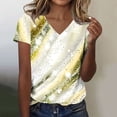 thumbnail image 1 of Homenesgenics Womens Tops under $5 Fashion Women's Summer Short Sleeve Print Short Sleeve V-Neck Blouses Yellow S, 1 of 4