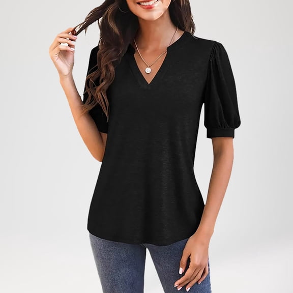 Homenesgenics Womens Tops under $5 Plus Size Tunic Tops Women's V-Neck Short-sleeved Loose Shirt Tops Black XXL