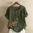 thumbnail image 1 of Homenesgenics Womens Tops under $5 Women Casual and Linen Round-Neck Tops Printed Short Sleeve Button T-shirt Blouse Green XXXXL, 1 of 4