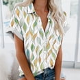thumbnail image 1 of Homenesgenics Womens Tops under $5 Women's Fashion Turndown Shirt Collar Casual Printed Short Sleeve Blouses Tops Blue S, 1 of 5