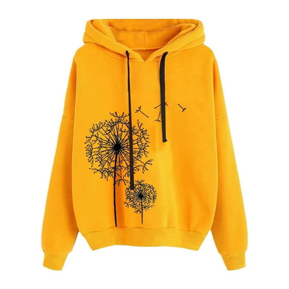 Homenesgenics Womens Tops Long Sleeve Women's Hoodie Printing Loose Casual Plus Size Sweatshirt Tops Yellow M
