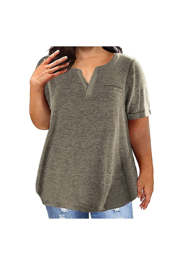 Womens Tops Plus Size 2X Summer Tops for Women Plus Size Tops for Women Round Neck Blouse Casual Loose Summer Short Sleeve Blouse