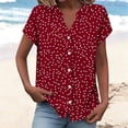 thumbnail image 1 of Homenesgenics Womens Tops Plus Size 4x 5x Loose-Fit Cute Party Shirts Free-Style Printed V-Neck Button-Down Cap-Sleeve Short-Sleeve Summer T-Shirts Casual Tee Red XL, 1 of 5