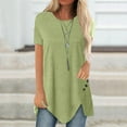 thumbnail image 1 of Homenesgenics Womens Tops Plus Size Spring Summer 2025 Short Sleeve Fashion Solid Button Shirt Female Round Neck Loose T-Shirt Blouse, 1 of 6