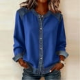 thumbnail image 1 of Homenesgenics Womens Tops Plus Size Spring Solid Color Casual Long-Sleeve Round Neck Denim Patchwork Button-Down Cardigan Jacket Top Shirt Blue XXL, 1 of 7
