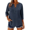 thumbnail image 1 of Homenesgenics Womens Tops Plus Size Spring Solid Color Three-Quarter Sleeve Top Fashion Button-Up Shirt Blue M, 1 of 6