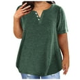 thumbnail image 1 of Homenesgenics Womens Tops Summer Women's V-Neck Button-Up Solid Color Short-Sleeve Plus Size T-Shirt Tops Green XXXL, 1 of 6