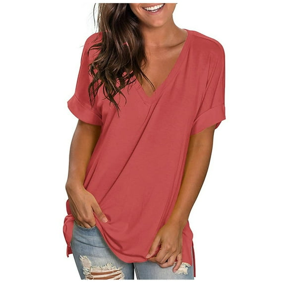 Homenesgenics Womens Tops under $5 Breathable Womens Fashion Printing Casual V-Neck Short Sleeve Loose T-Shirt Tops