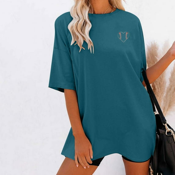 Homenesgenics Womens Tops under $5 Women's Fashion Summer Round Neck Drop Sleeves Leisure Short Sleeve Printing Tops