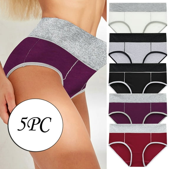 Homenesgenics Womens Underwear Packs Hipster 5PC Women Solid Color Patchwork Briefs Panties Underwear Bikini Underpants Gifts for Women