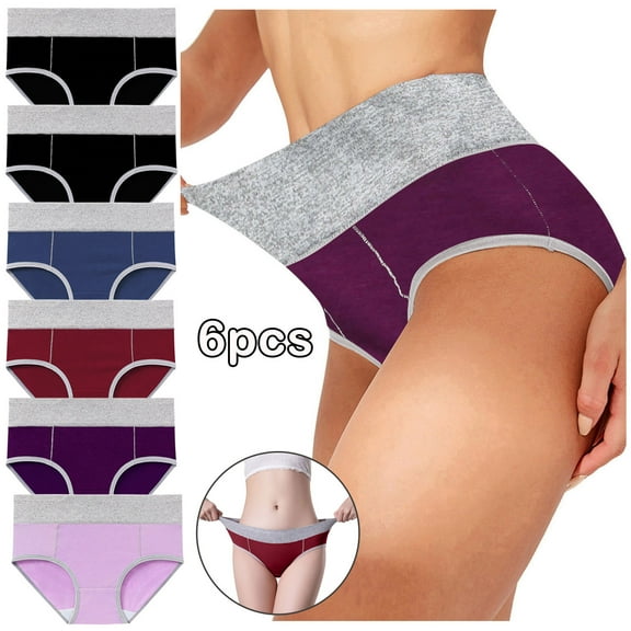 Homenesgenics Womens Underwear Plus Size Pack of 4 Women Solid Color Patchwork Briefs Panties Underwear Knickers Bikini U Clearance