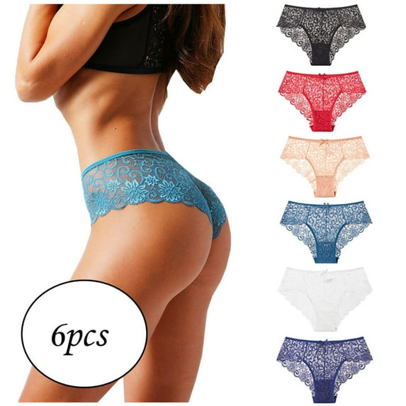 Homenesgenics Womens Underwear Women's Sexy Underwear Lace Bikini Panties Comfy Lace Briefs Pack Of 6 Womens Clothes Clearance under $8