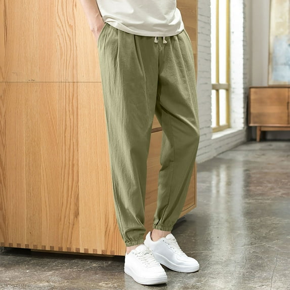 Homenesgenics Work Pants for Men Regular Fit Straight Legs Casual Holiday Pocket Drawstring Stretch Elastic Waist Jogger Pants Green XXXL