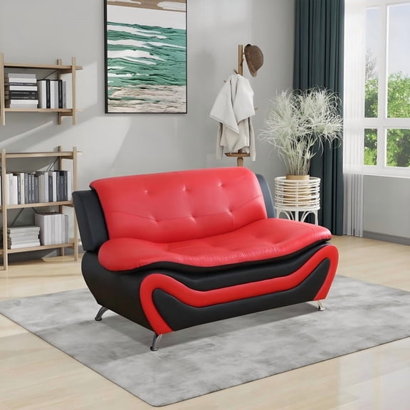 Homeness Modern Loveseat Sofa, Red Faux Leather Loveseat Couch 2 Seater Sofa 62 Inch Couch Button Tufted Seat Cushion Sectional Couches Living Room Furniture Sets