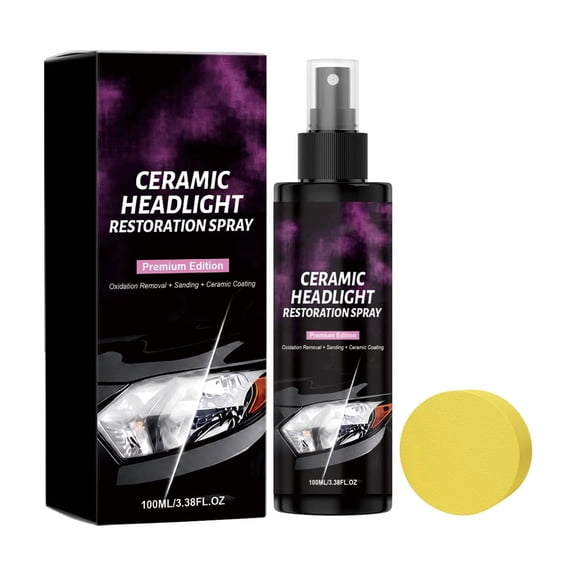 Homenest 100ml Ceramic Headlight Restoration Spray with Sponge for Oxidation & Yellowing Remover UV Protection Clear Lens Repair