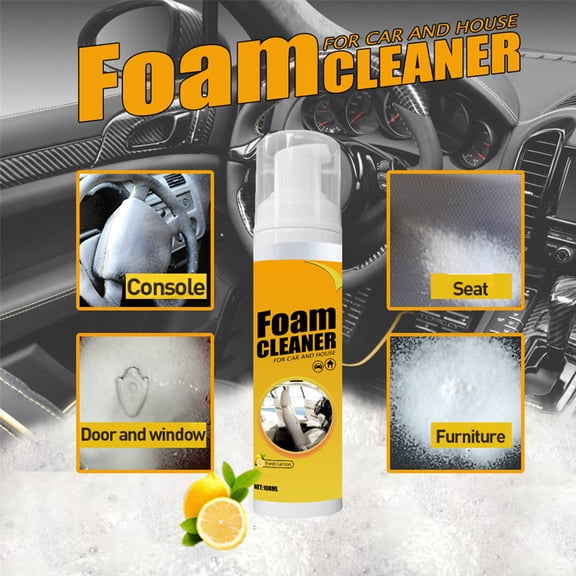 Homenest 2PC Multi-Purpose Foam Cleaner Spray Car Interior & Household Spot Cleaner for Seats Upholstery Dashboard Leather, Quick Wipe No-Rinse Formula with Sponge, Lemon Scent, 100ml x2