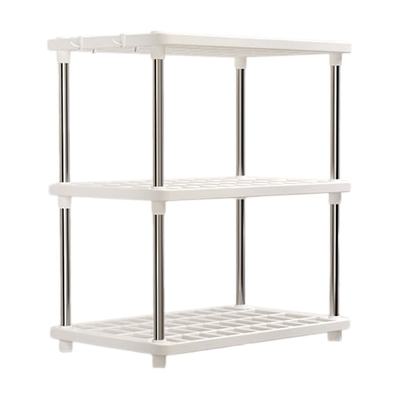 Homenest 3 Tier Freestanding Storage Shelves, Connectable Pantry Shelf Organizer, Sturdy Plastic Floor Storage Rack for Kitchen Bathroom Laundry Closets, White