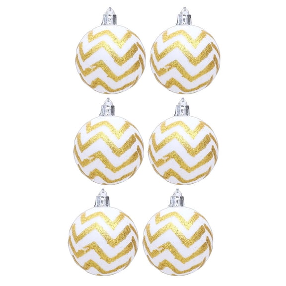 Homenest 6 Pack 2.36 Inch Gold Glitter Christmas Baubles Shatterproof Plastic Ornaments with Zig-Zag Print for Tree Holiday Party Decor