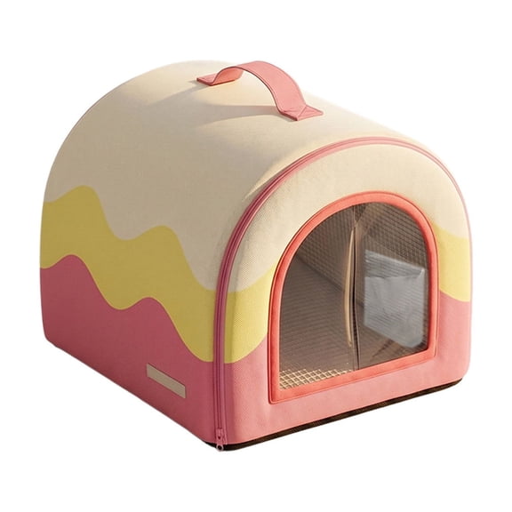 Homenest Cooling Cat Igloo Bed with Ice Packs, Summer Cool Down Enclosed Pet Shelter for Cats & Small Dogs, Portable Foldable Chilled Hideout Pink
