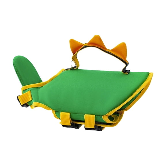 Homenest Dinosaur Dog Life Jacket with Rescue Handle and D-Ring, Adjustable Padded Floatation Swimsuit for Small Medium Dogs, Pool Beach Boating Safety Vest, Green