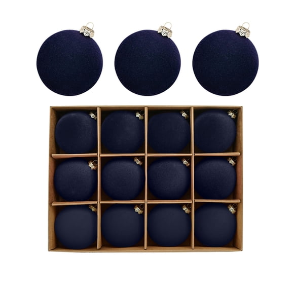Homenest Flocked Christmas Balls 12 Pack, Tree Ornaments 2.4 Inch for Xmas Hanging Decor Pure Blue