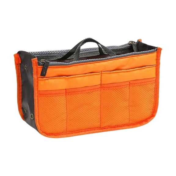 Homenest Multifunctional Liner Bag Double Zip Pouch with Clear Mesh Pockets Purse Organizer Insert for Travel Makeup Orange