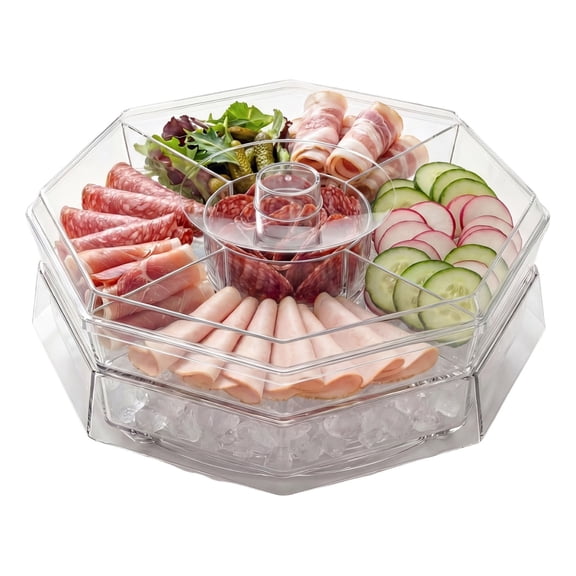 Homenest Rotating 3 Tier Serving Tray with Ice Compartment Chilled Fruit Vegetable Platter Party Snack Tray