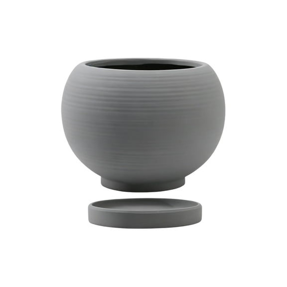 Homenest Scandinavian Ceramic Vase with Tray, Matte Solid Color Desktop Flower Planter for Fresh & Dried Flowers, Modern Home Decor Accent,Dark Gray