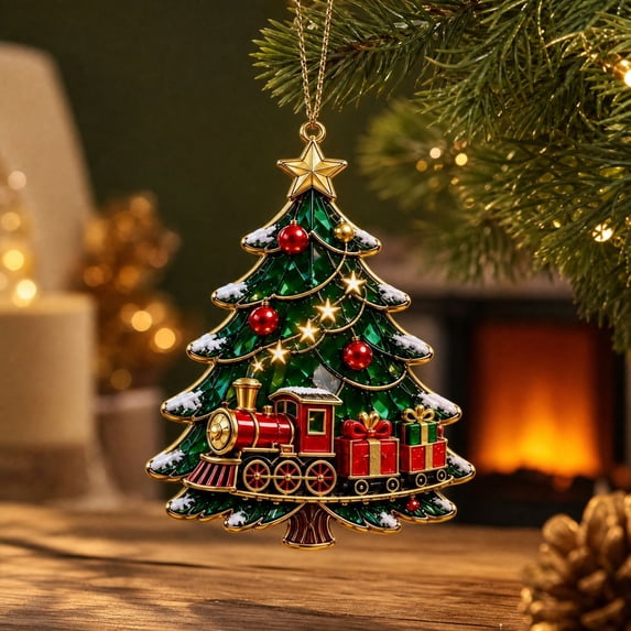 Tree Staining Homenest Stained-Glass-Look Tree Ornament, Acrylic Christmas Scene ...