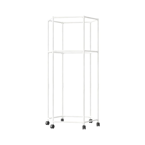 Homenest White Double Layer Hexagonal Rotating Floor Clothes Rack, 2-Tier Garment Drying Rack, Portable Coat Hanger Stand for Bedroom Dorm Laundry, 68.9x27.5x13.7in