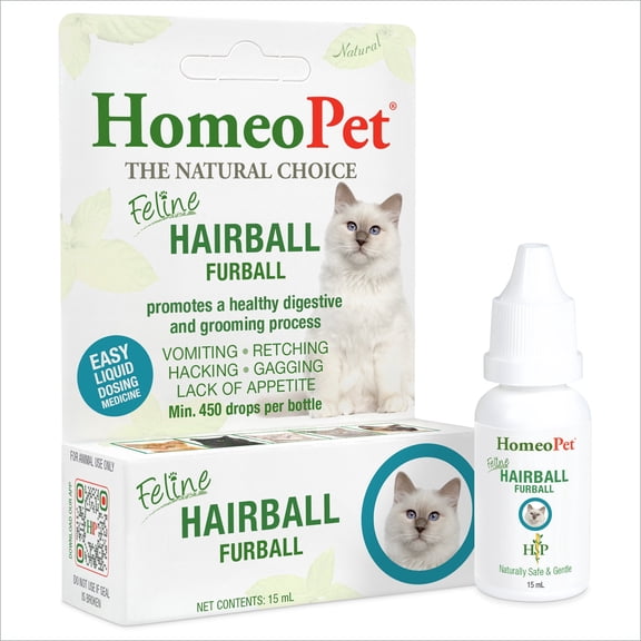 HomeoPet Feline HAIRBALL FURBALL Remedy Support Drops for Cats, 15 mL