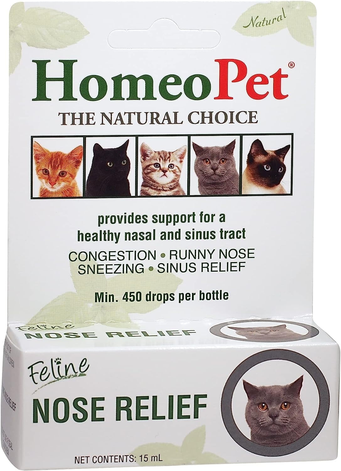 HomeoPet Feline Nose Relief Nasal and Sinus Health Supplement Solution for Cats, 15-Milliliter Bottle