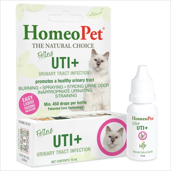 HomeoPet Feline UTI+ Urinary Tract Health Support Drops for Cats, 15 mL
