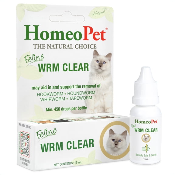 HomeoPet Feline WRM CLEAR Worm Parasite Remedy Support Drops for Cats, 15 mL
