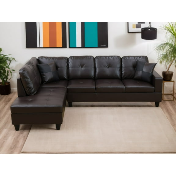 Homeora 2-Piece Piece Couch Living Room,Faux Leather Sofa Set,Faux Leather Sofa Set,L-Shaped Sectional Sofa,Right Facing Chaise Couch Living Room,Brown