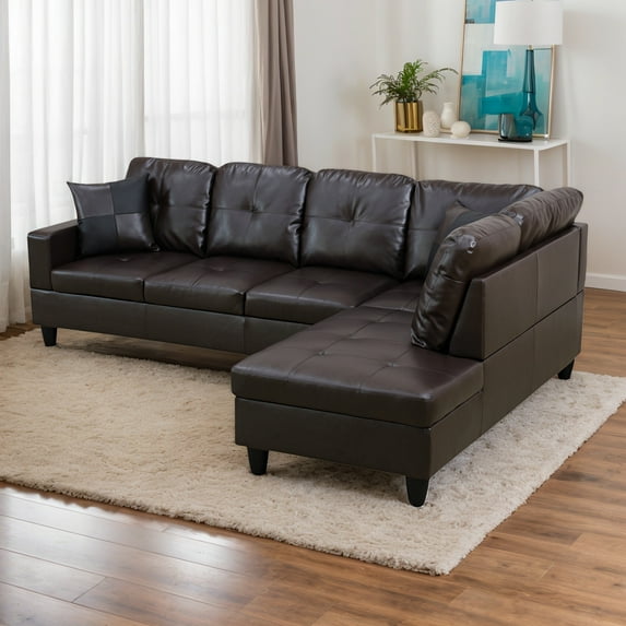 Homeora 2-Piece Piece Couch Living Room,Faux Leather Sofa Set,Faux Leather Sofa Set,L-Shaped Sectional Sofa,Right Facing Chaise Couch Living Room,Brown
