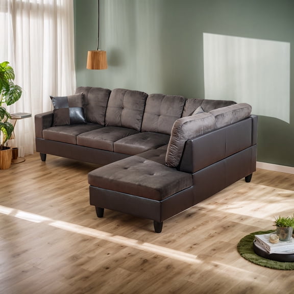 Homeora L Shaped Sectional Couches, Lounge Modular Sectional Sofa with Ottoman Storage, Modern Comfy L Shaped Couch for Living Room Furniture Sets, Bedroom,Dark Brown