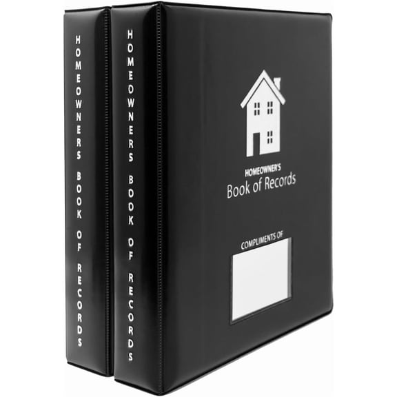 Homeowner's Book of Records Binder 2 Pack Black - Organize Household Receipts, Repair Logs & Inventory with 13 Envelopes for Real Estate Closing Gifts
