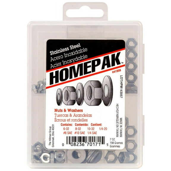 Homepak Nuts and Washers, Stainless Steel, 100 Pack