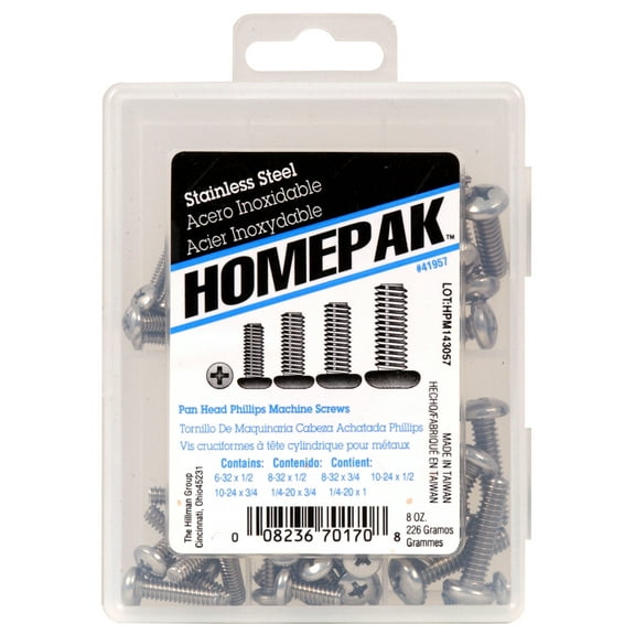 Homepak Pan Head Phillips Machine Screws, Stainless Steel, with Carrying Case