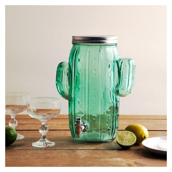 Cactus Mason Jar Beverage Dispenser - 1 Gallon Glass Drink Dispenser with Spigot - Cold Drink Dispenser for Parties, Outdoor Use & Home Bar