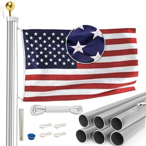 Homepride Flag Pole Kit Display American Pride with Ease, Includes 3'x5' Embroidered Stars & Sewn Stripes Flag - Adjustable Height up to 20' - Easy Assembly & Installation