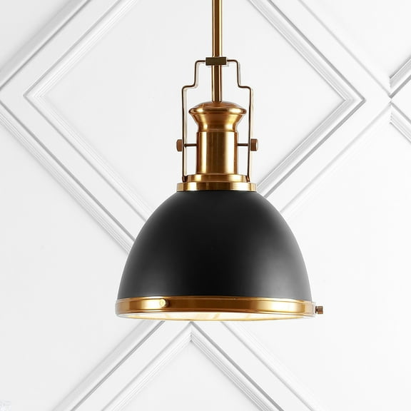 JONATHAN Y Homer 10" 1-Light Modern Industrial Iron LED Dome Pendant, Black/Brass Gold